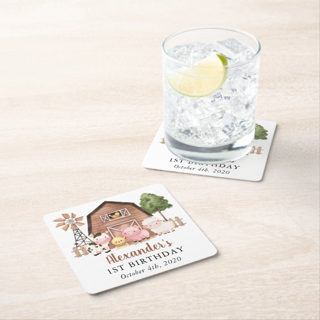 Dessous-de-verre Carré En Papier Farm Animals, Cute Animals, Barn, First Birthday (En situation)