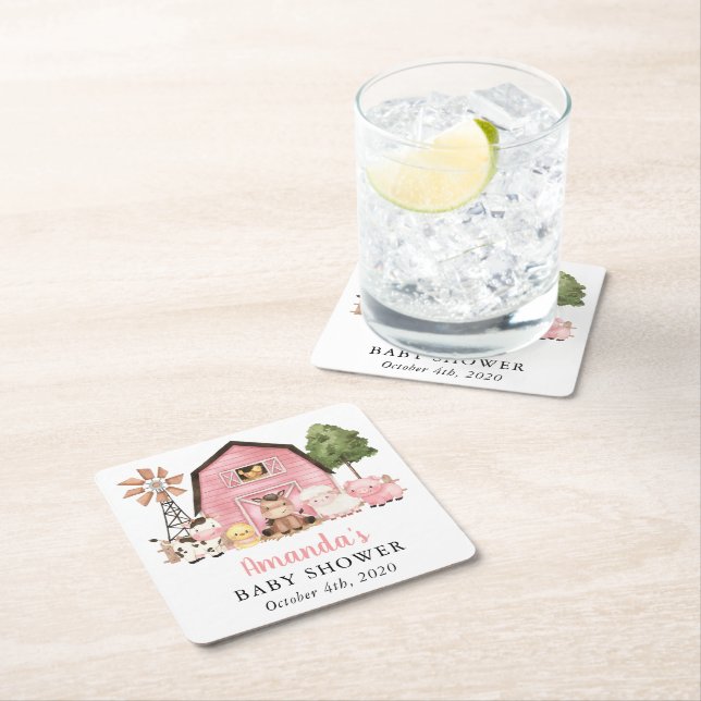 Dessous-de-verre Carré En Papier Farm Animals, Cute Animals, Pink Barn, Baby Shower (En situation)