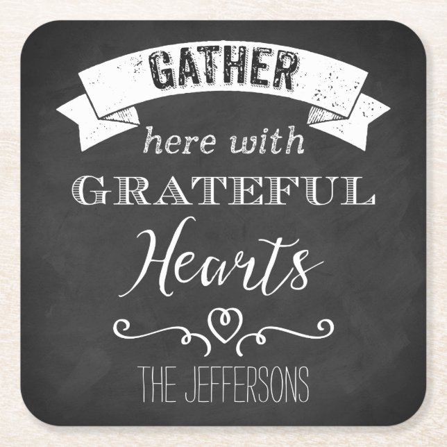 Dessous-de-verre Carré En Papier FAUX Chalkboard Grateful Hearts Dessous de verre P (Devant)