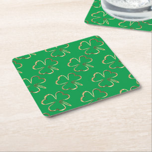 Dessous-de-verre Carré En Papier Faux Golden Clochers Good Luck Shamrock Green