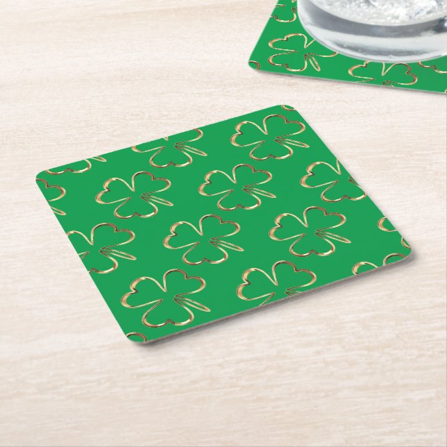 Dessous-de-verre Carré En Papier Faux Golden Clochers Good Luck Shamrock Green (Incliné)
