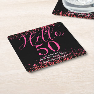 Dessous-de-verre Carré En Papier Faux Pailleté Noir et Rose Chaud 50e Anniversaire