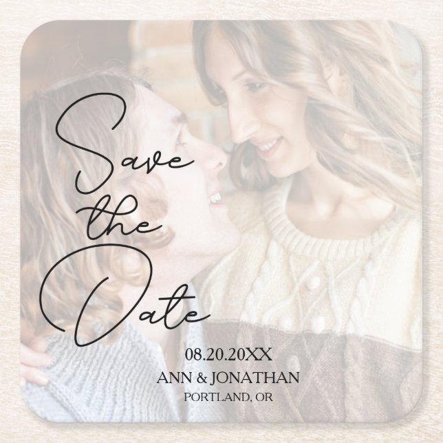 Dessous-de-verre Carré En Papier Faux Vellum photo moderne Mariage Enregistrer la d (Devant)
