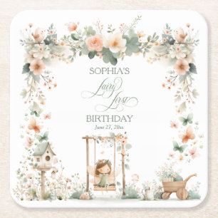 Dessous-de-verre Carré En Papier Fée Anniversaire Personnalisé Premier Anniversaire