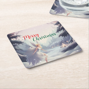 Dessous-de-verre Carré En Papier Fée de l'aquarelle fêle de fleur de neige Joyeux N