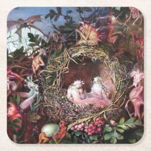 Dessous-de-verre Carré En Papier Fées dans un nid d'oiseaux, John Anster Fitzgerald