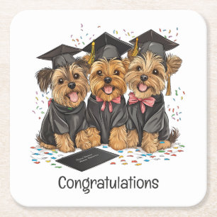 Dessous-de-verre Carré En Papier Félicitations Diplôme Yorkshire Terrier Chiens