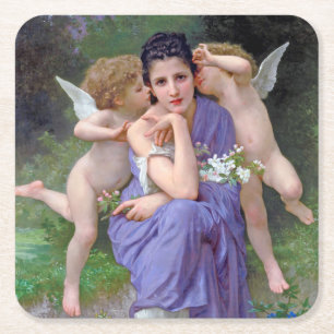 Dessous-de-verre Carré En Papier Femme avec Cupidon, Bouguereau
