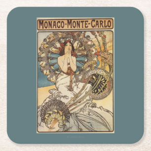 Dessous-de-verre Carré En Papier Femme avec des plumes - affiche ferroviaire de