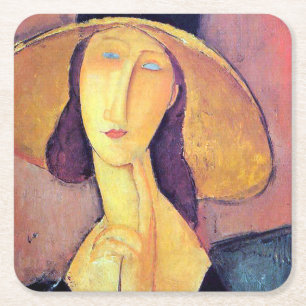 Dessous-de-verre Carré En Papier Femme avec grand Casquette, Modigliani