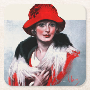 Dessous-de-verre Carré En Papier Femme dans Red Hat