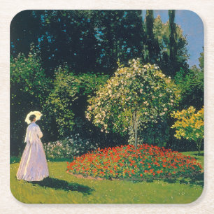 Dessous-de-verre Carré En Papier Femme dans un jardin, Monet