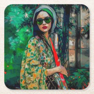 Dessous-de-verre Carré En Papier Femme en verres verts