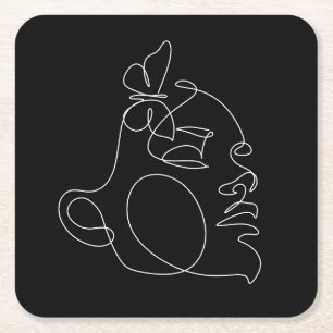 Dessous-de-verre Carré En Papier Femme Face Line Art