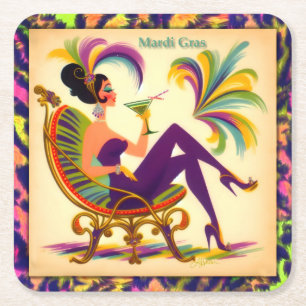 Dessous-de-verre Carré En Papier Femme Martini Mardi Gras Rétro Milieu de Siècle 60