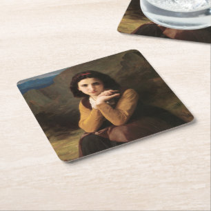 Dessous-de-verre Carré En Papier Femme Mignonne de Jeune Femme par Bouguereau
