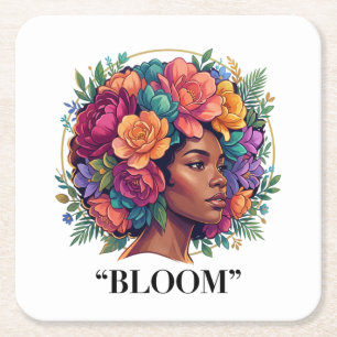 Dessous-de-verre Carré En Papier Femme noire Fleur Afro foncée