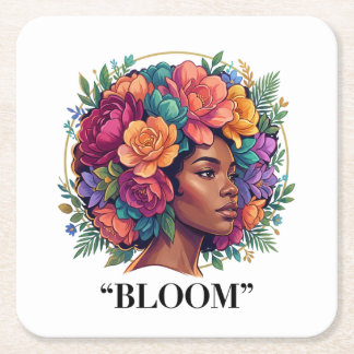 Dessous-de-verre Carré En Papier Femme noire Fleur Afro foncée