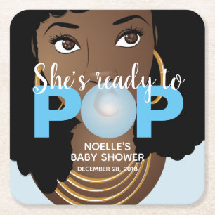 Dessous-de-verre Carré En Papier Femme noire, Prête à la pop, Bubblegum, Bleu