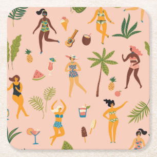 Dessous-de-verre Carré En Papier Femmes en maillot de bain : Danse Vintage tropical