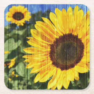 Dessous-de-verre Carré En Papier Fence painted de Sunflowers
