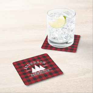 Dessous-de-verre Carré En Papier Ferme Nom de famille Red Buffalo Plaid