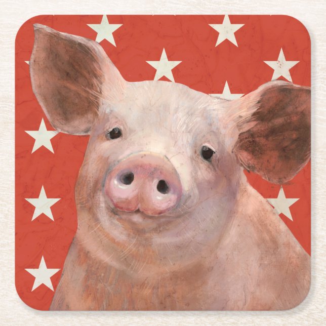 Dessous-de-verre Carré En Papier Ferme patriotique - Cochon (Devant)