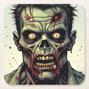 Dessous-de-verre Carré En Papier Fermer une Pop Art Zombie Halloween