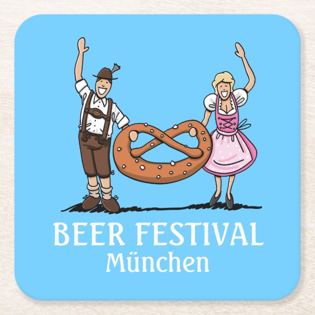 Dessous-de-verre Carré En Papier FESTIVAL DE BIÈRE Couple Pretzel Dessous de verre  (Devant)