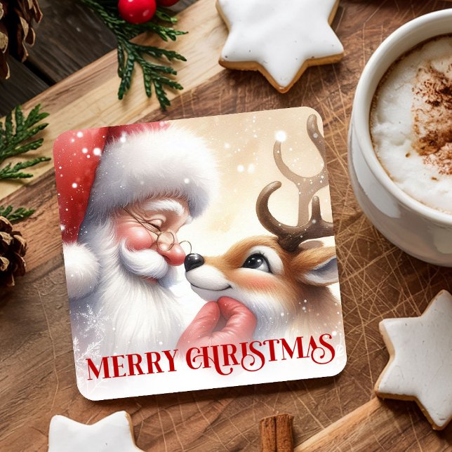 Dessous-de-verre Carré En Papier Festive Funny Santa Rudolph Christmas Drink Coaste (Festive Funny Santa Rudolph Christmas Drink Coasters)