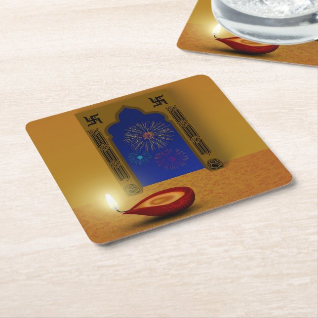 Dessous-de-verre Carré En Papier Festive Happy Diwali Fireworks - Dessous de verre  (Incliné)