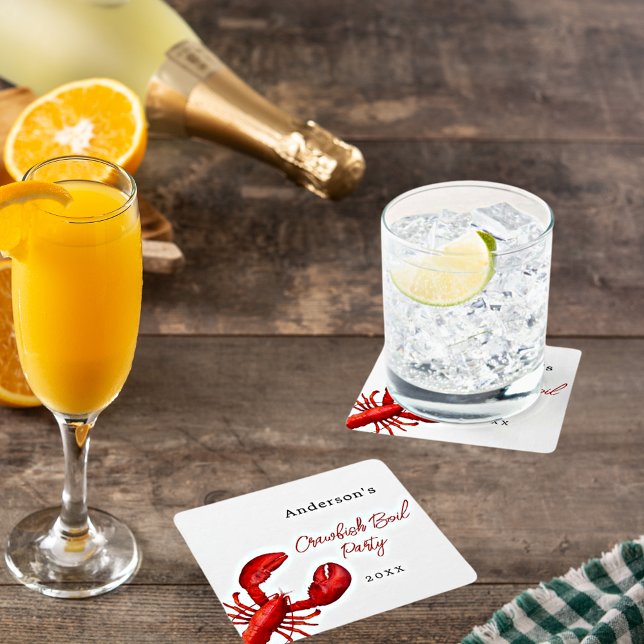 Dessous-de-verre Carré En Papier Fête à ébullition de langouste rouge blanc (Créateur téléchargé)