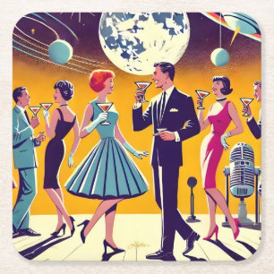 Dessous-de-verre Carré En Papier Fête cocktail d'époque milieu du siècle années 60