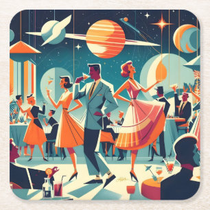 Dessous-de-verre Carré En Papier Fête Cocktail Espace Années 50
