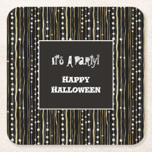 Dessous-de-verre Carré En Papier Fête costumée Halloween noire perles blanches or