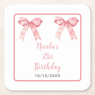 Dessous-de-verre Carré En Papier Fête d'anniversaire à ruban coquette rose