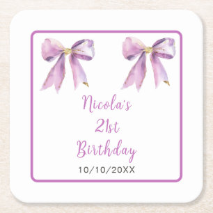Dessous-de-verre Carré En Papier Fête d'anniversaire avec un nœud coquette violet