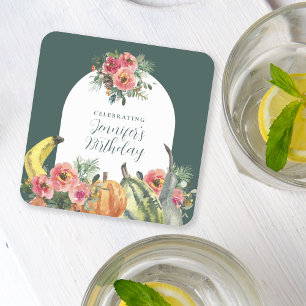 Dessous-de-verre Carré En Papier Fête d'anniversaire colorée Citrouille rose Floral