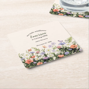 Dessous-de-verre Carré En Papier Fête d'anniversaire de 1 an de la petite fleur sau