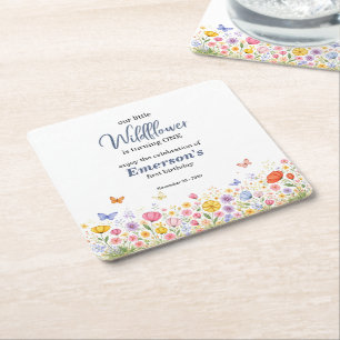 Dessous-de-verre Carré En Papier Fête d'anniversaire de 1 an de petite fleur sauvag