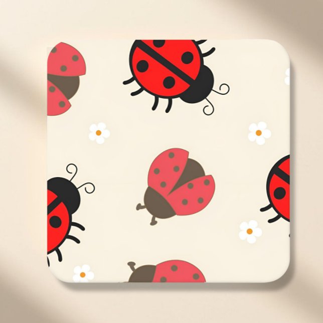 Dessous-de-verre Carré En Papier Fête d'anniversaire de Daisy et Coccinelle (ladybug paper coasters, ladybug party coasters, ladybug birthday decor, little ladybug party, bug th)