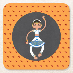 Dessous-de-verre Carré En Papier Fête d'anniversaire de danseuse indienne