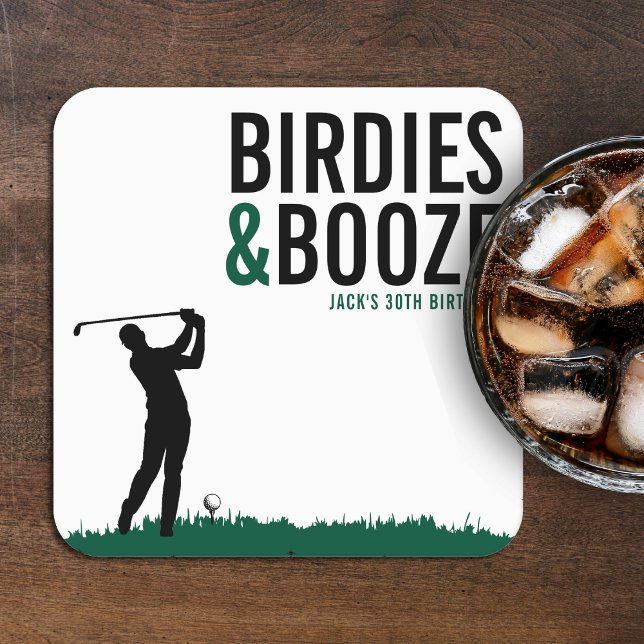 Dessous-de-verre Carré En Papier Fête d'anniversaire de golf adultes Birdies & Booz (Birdies & Booze Adult Golf Birthday Party Square Paper Coaster
)