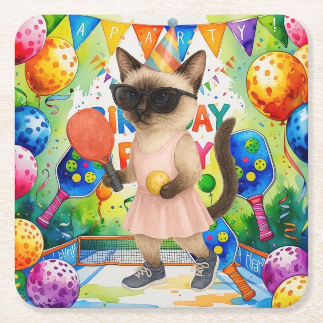 Dessous-de-verre Carré En Papier Fête d'anniversaire de Pickleball (Devant)