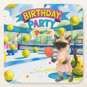 Dessous-de-verre Carré En Papier Fête d'anniversaire de Pickleball