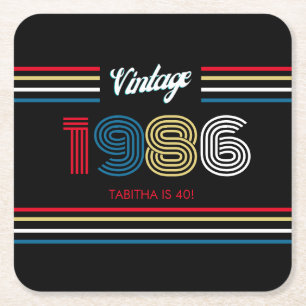 Dessous-de-verre Carré En Papier Fête d'anniversaire des 40 ans Vintage 1986 Retro