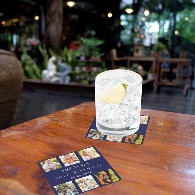 Dessous-de-verre Carré En Papier Fête d'anniversaire en photo bleu marine (Créateur téléchargé)