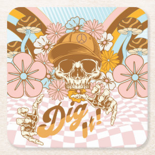 Dessous-de-verre Carré En Papier Fête d'anniversaire Fleurs Botaniques Squelette Ré