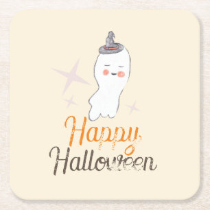 Dessous-de-verre Carré En Papier Fête d'anniversaire Halloween Doodle Fantôme Rétro
