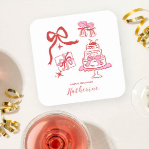 Dessous-de-verre Carré En Papier Fête d'anniversaire moderne aux gribouillages roug